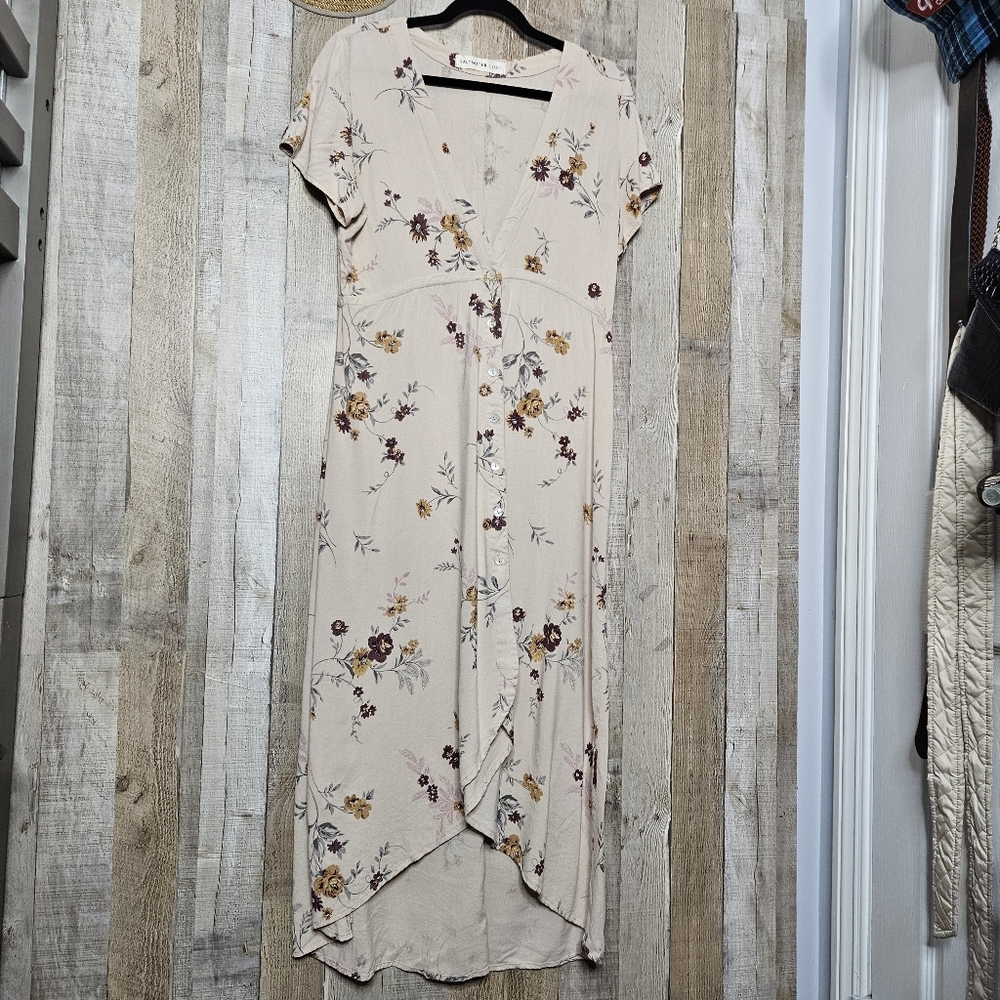 Saltwater Luxe Button Up High-low Short Sleeves Midi Floral Dress Size Medium